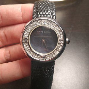 Pierre Cardin Black genuine Leather band Watch Water Resistant Stainless Steel